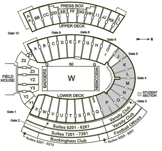 Camp Randall Stadium Detailed Seating Chart