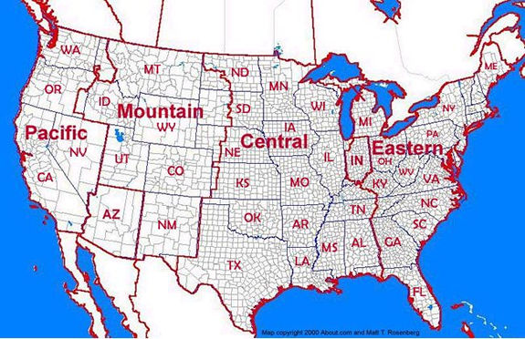 time zones map us. area codes to time zones Time